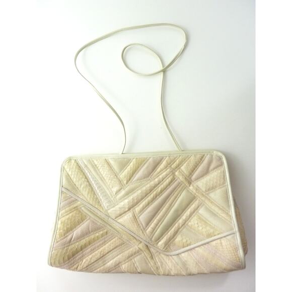 Vintage Womens Clutch Cream Faux Lizard Faux Leather Handbag Purse - Picture 3 of 6